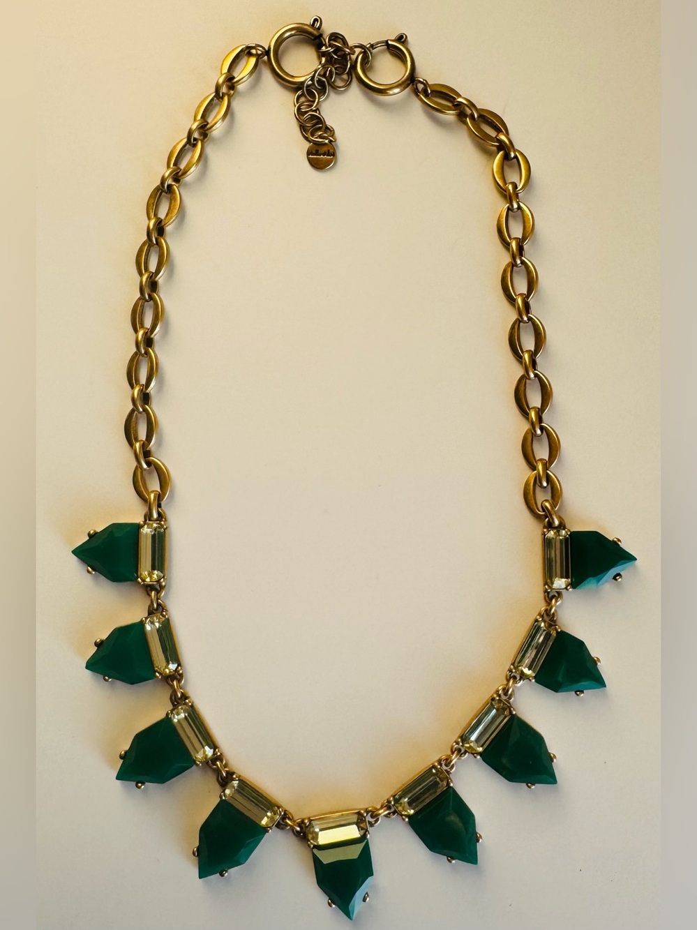 Stella & Dot Deco Emerald Green Crystal Gold Statement Necklace- Like new